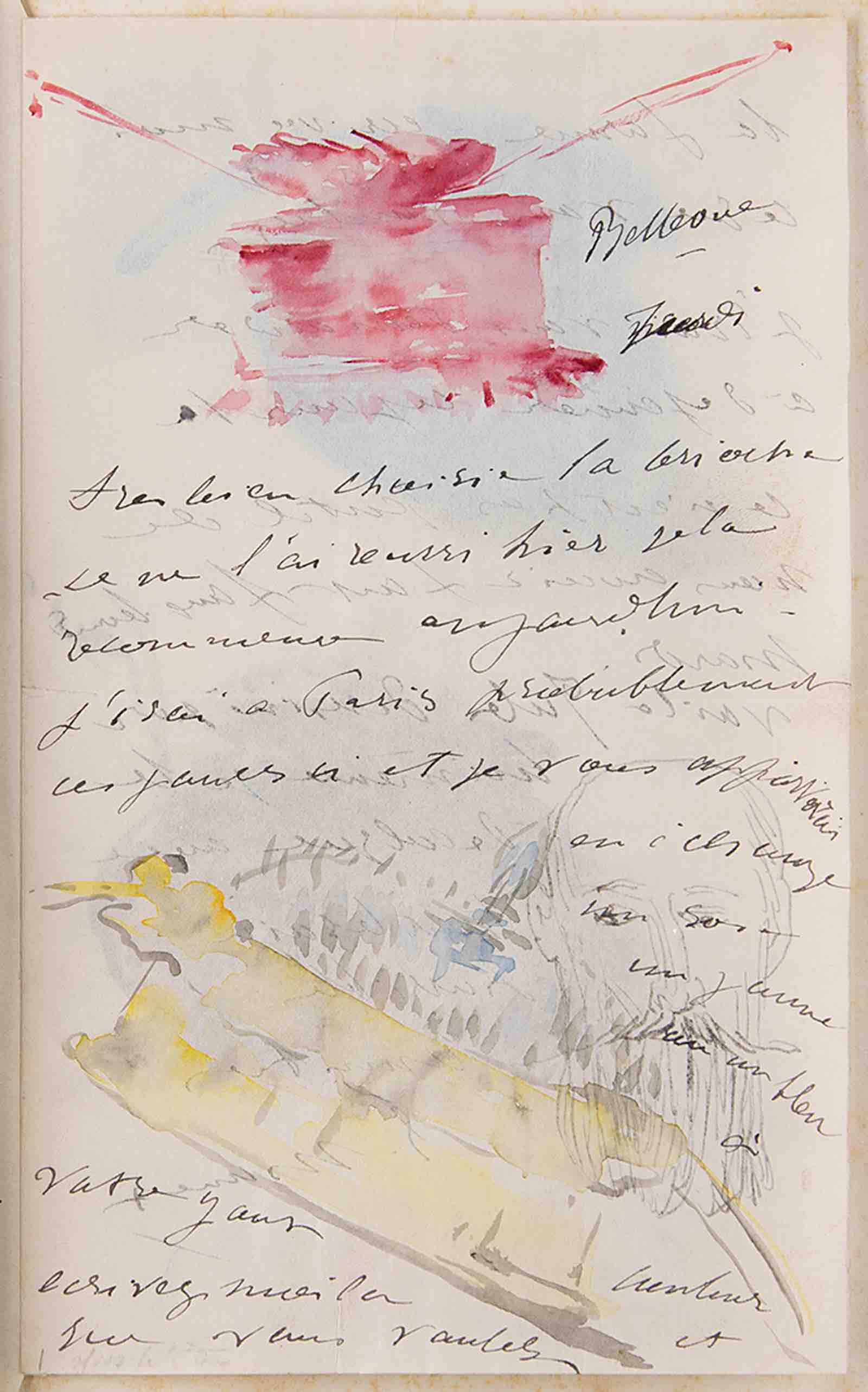 Edouard Manet Illustrated Autograph Letter Signed with Watercolors. Estimate: $100,000