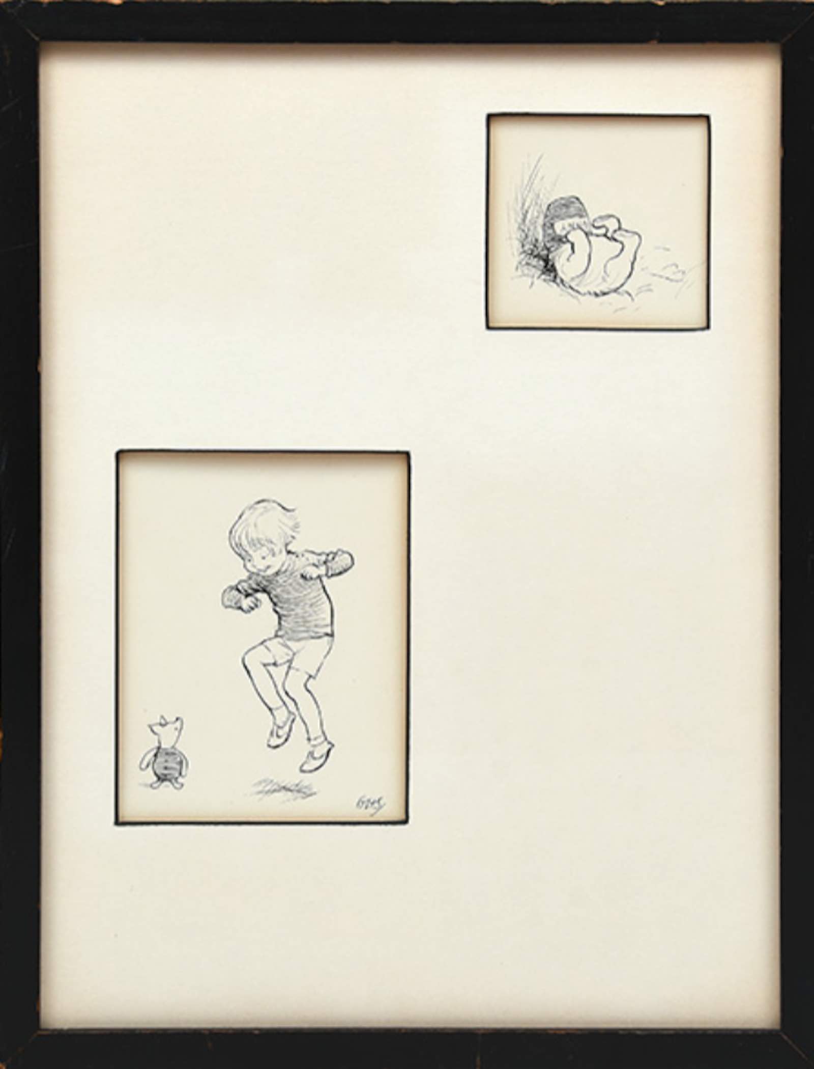 Two original ink drawings from “Piglet Meets a Heffalump” by Ernest H. Shepard (illus.); A. A. Milne (1926)