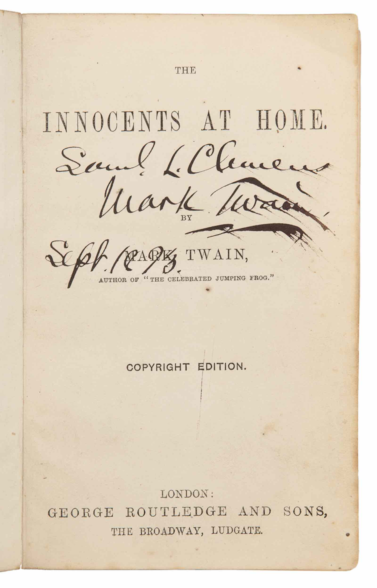 Lot #400, Samuel Clemens' (“Mark Twain”) The Innocents at Home