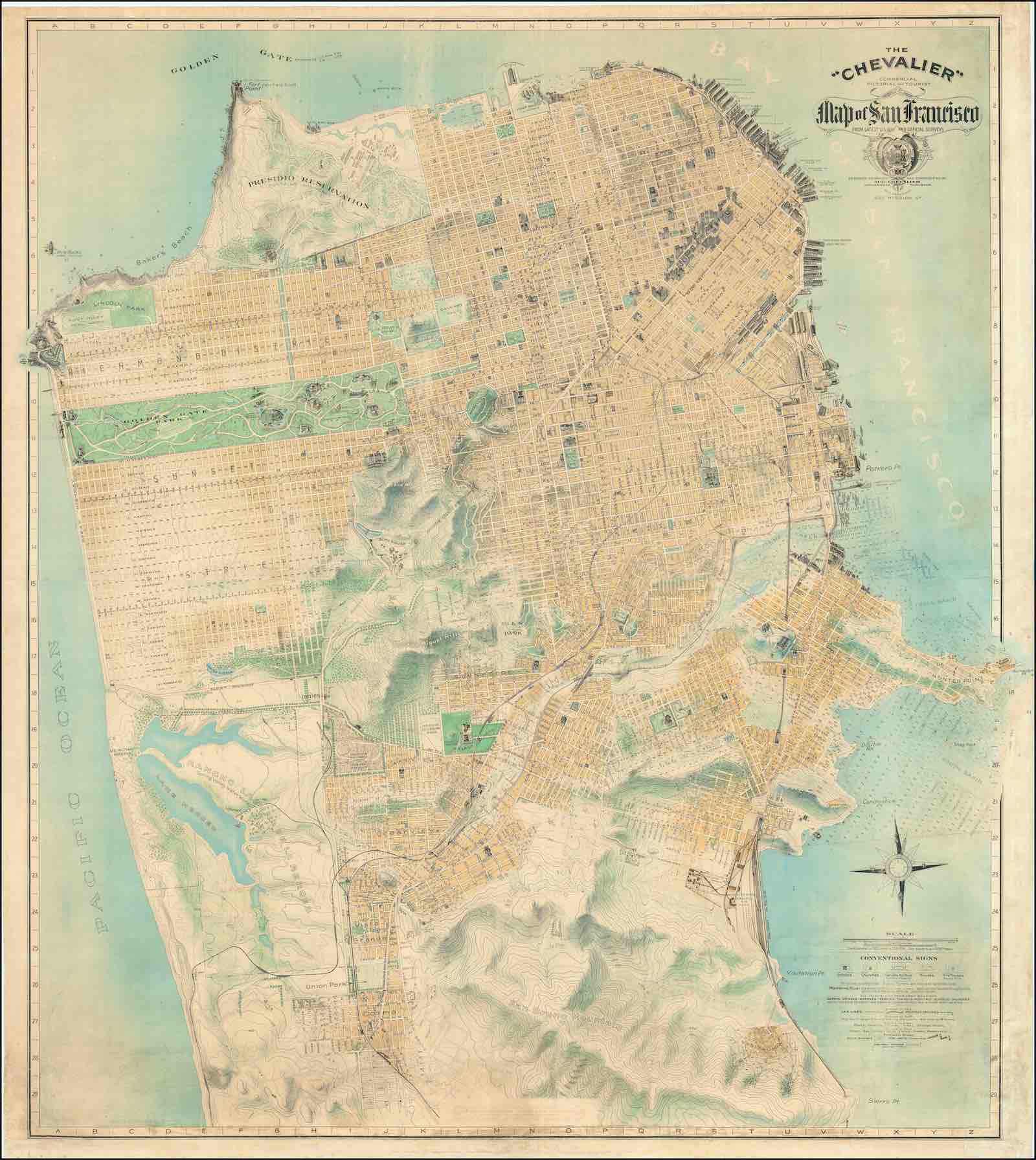 This grand-scale 1911 map of San Francisco is the premier map of the city following the Great Earthquake of 1906.