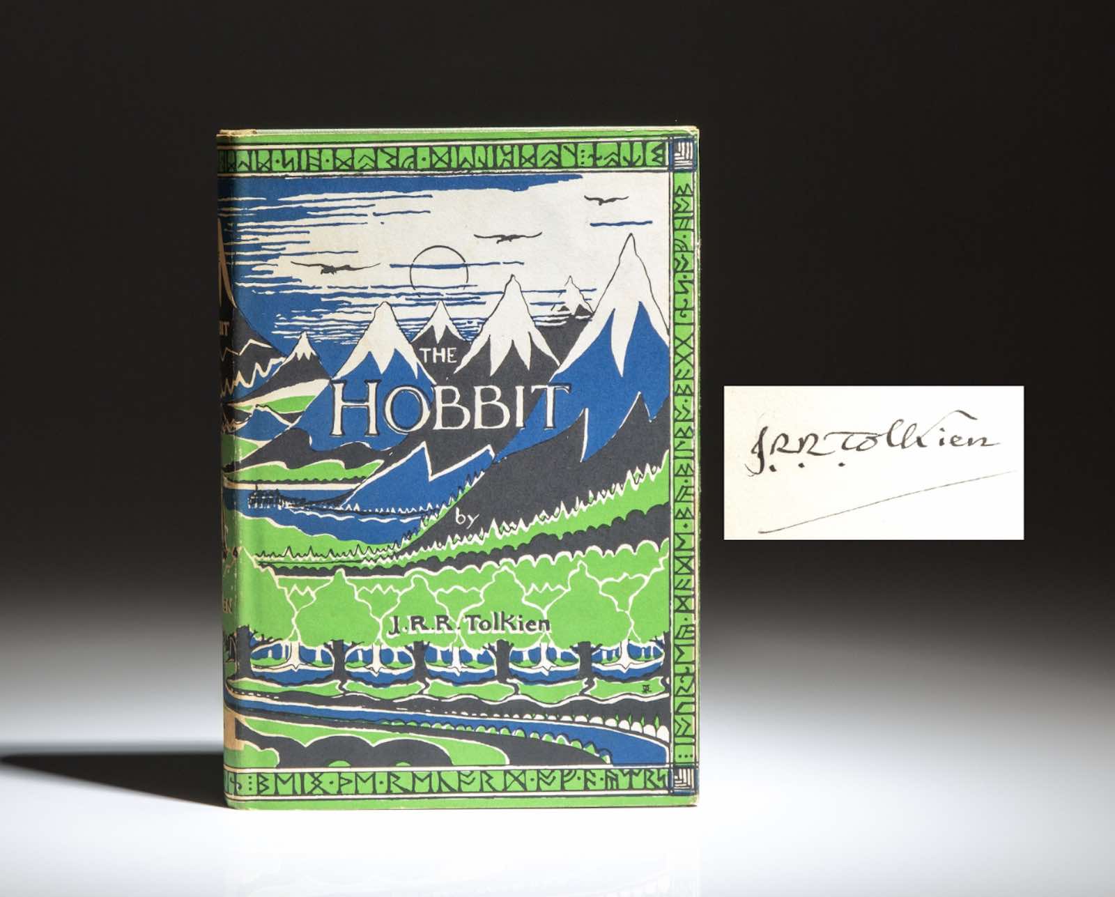 The First Edition Rare Books: The Hobbit signed by J.R.R. Tolkien, published by Houghton Mifflin Company of Boston in 1973