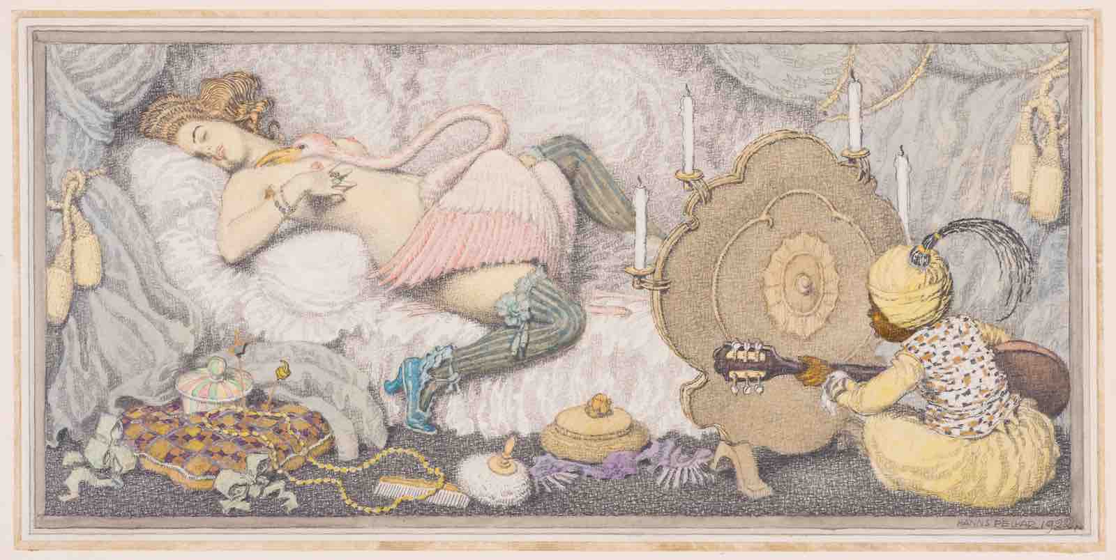 Eight original book illustrations by Hans Pellar for Der verliebte Flamingo