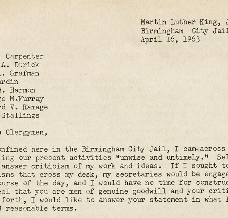 Dr. Martin Luther King, Jr., an early draft of the Letter from Birmingham Jail, 1963