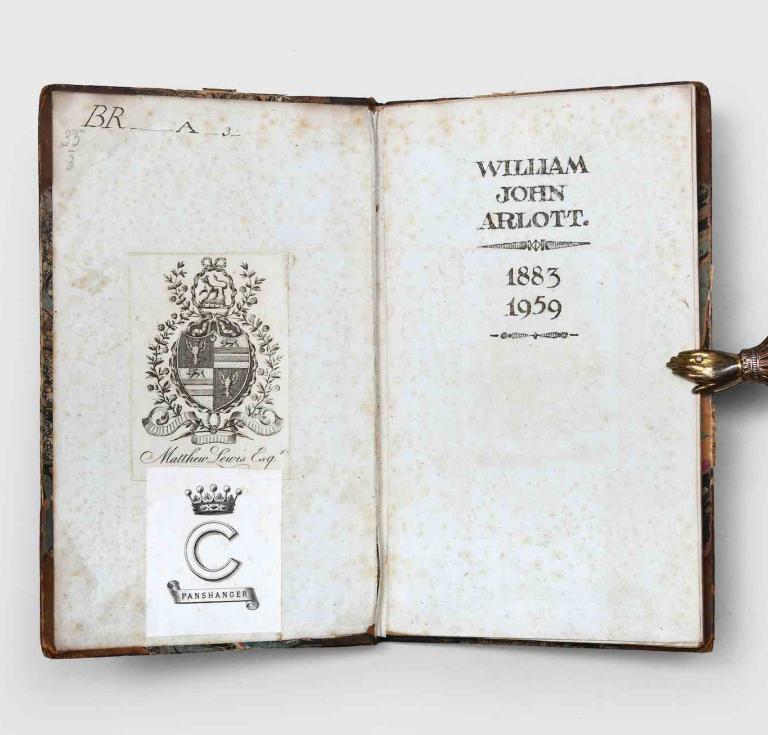 Arlott's inscription and earlier bookplates